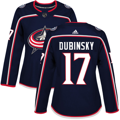 Adidas Columbus Blue Jackets #17 Brandon Dubinsky Navy Blue Home Authentic Women Stitched NHL Jersey